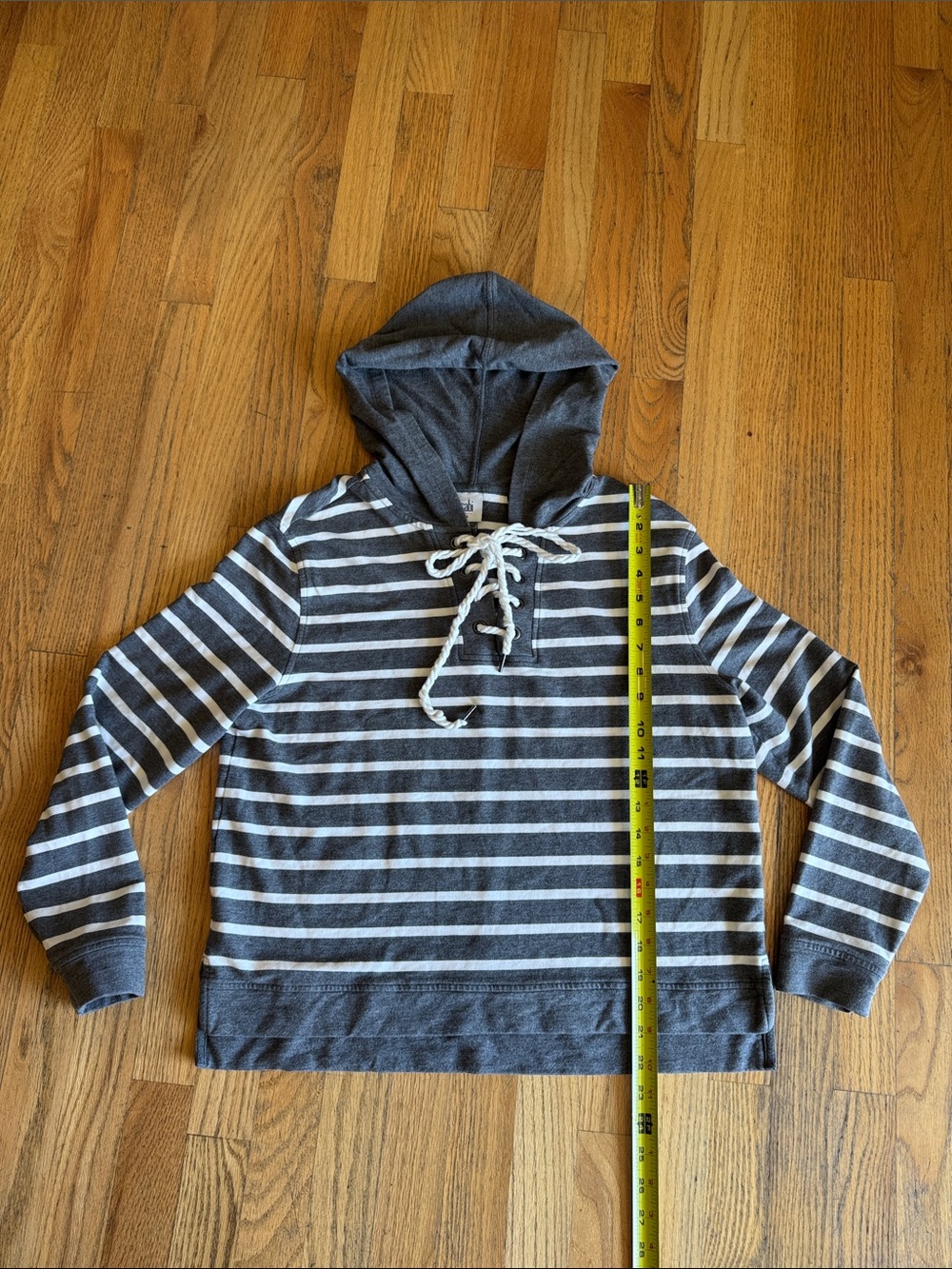 CAbi Charcoal Gray & White Striped Lace-Up Hoodie Medium - Picture 6 of 14